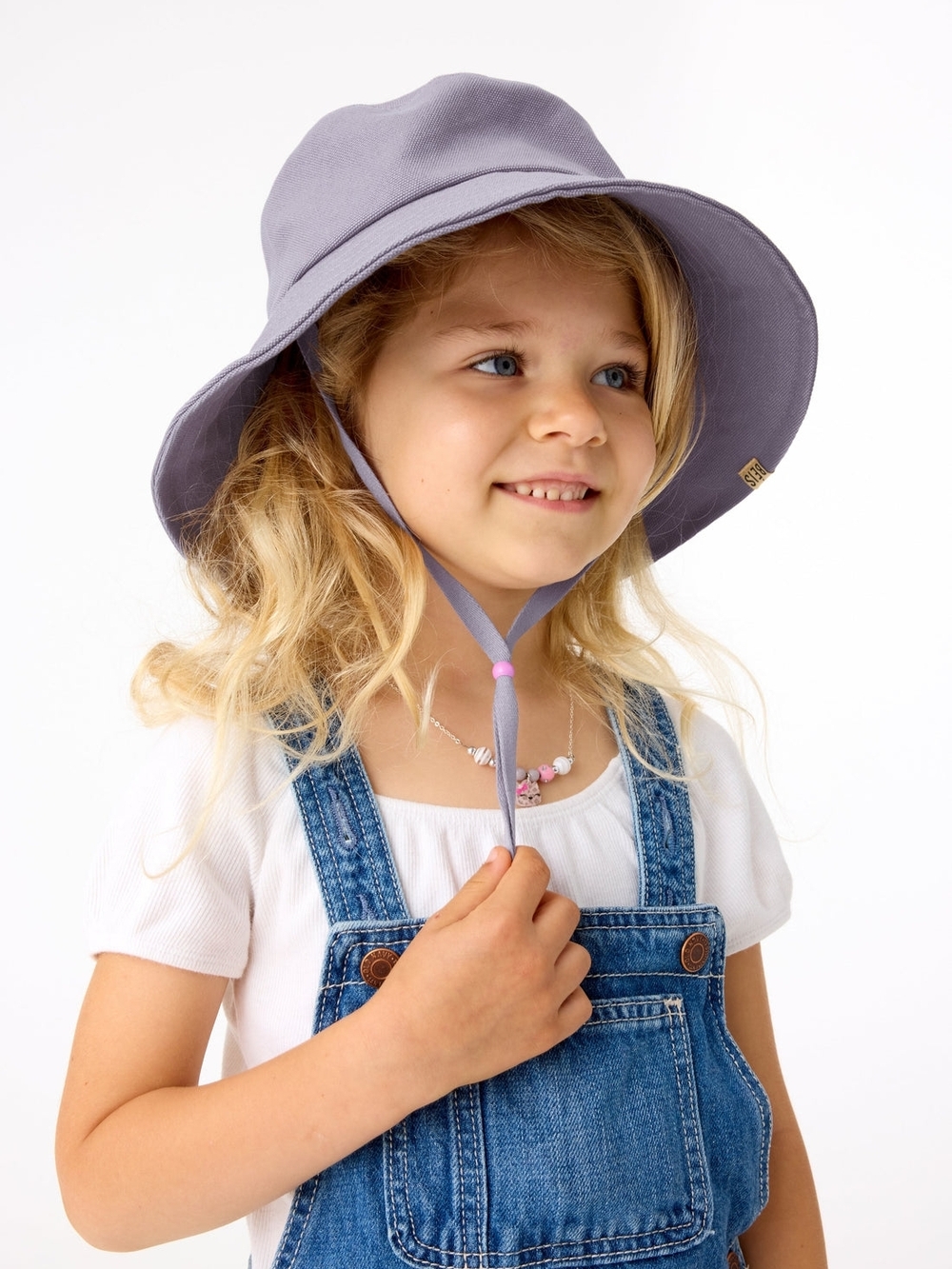 BEIS Kids Sun Hat with Chin Strap 100% Cotton Wide Brim Lavender